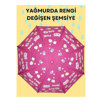 Yağmurda Rengi Değişen Fuşya Kız Çocuk Şemsiye