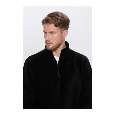 Unisex Standart Fit Tüylenme Yapmayan Soğuk Geçirmez Siyah Dik Yaka Polar Sweatshirt