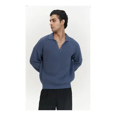 Mai Collection Magnus Polo Yaka İndigo Erkek Triko Kazak