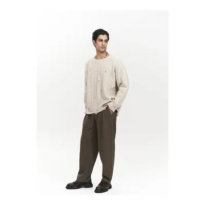 Mai Collection Vincent Yırtık Detay Bej Erkek Triko Kazak