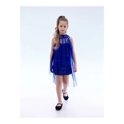 Ahengim Mavi Kız Çocuk Pullu Pelerinli Trend Abiye Elbise Ak2244