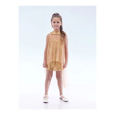 Ahengim Sarı Kız Çocuk Pullu Pelerinli Trend Abiye Elbise Ak2244