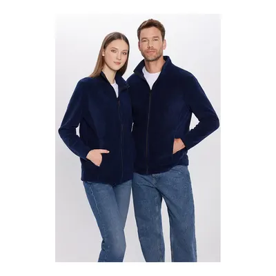 Unisex Lacivert Anti-pilling Tüylenme Yapmayan Standart Fit Tam Fermuarlı Soğuk Geçirmez Polar