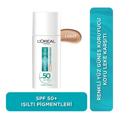 L'Oreal Paris Bright Reveal Spf 50+ Koyu Leke Karşıtı Renkli Fluid Günlük Yüz Güneş Kremi 50 Ml - Light