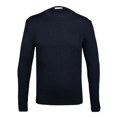 Lacivert Regular Fit Bisiklet Yaka Fitilli Triko Kazak