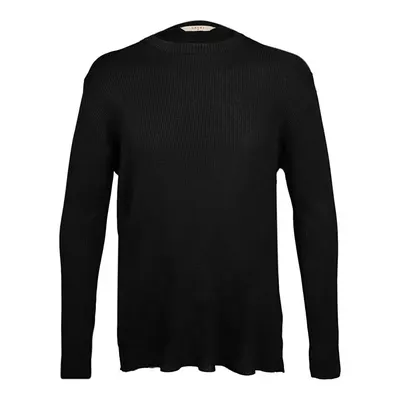 Siyah Regular Fit Bisiklet Yaka Fitilli Triko Kazak