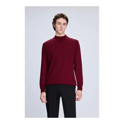 Bordo Regular Fit Yarım Balıkçı Yaka Yünlü Triko Kazak