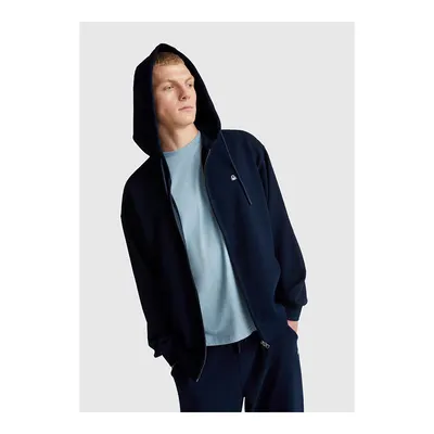 United Colors Of Benetton Lacivert %100 Pamuk Dar Kesim Kapüşonlu Erkek Fermuarlı Sweatshirt Hırka