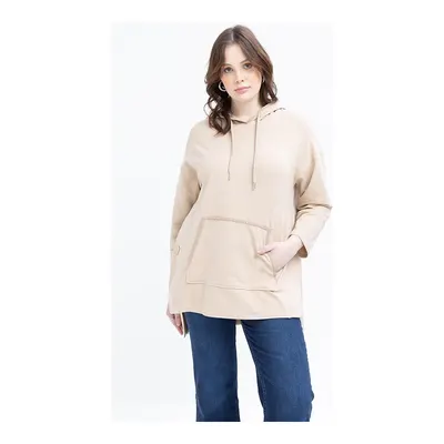 ALLDAY Bej Kanguru Cepli Şerit Dantelli Büyük Beden Sweatshirt