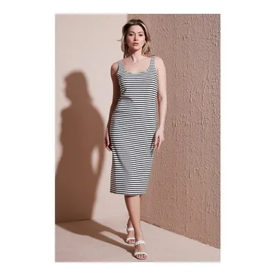 Fashion Friends Ekru Standart Fit Kare Yaka Midi Boy Kadın Elbise 25y0299k1