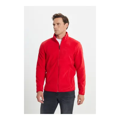 Erkek Kırmızı Anti-pilling Tüylenme Yapmayan Standart Fit Bato Yaka Sweatshirt Polar Ceket