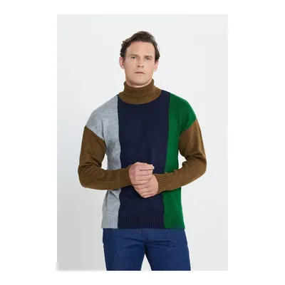 Erkek Haki-lacivert Oversize Fit Bol Kesim Tam Balıkçı Yaka Triko Kazak