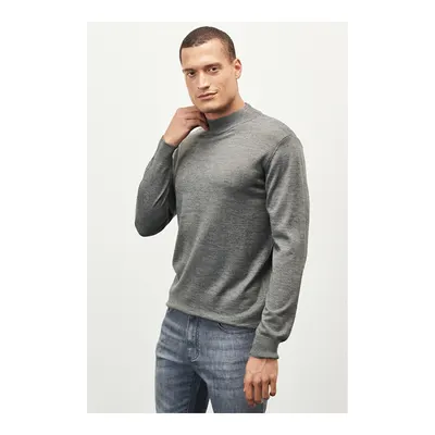 Erkek Gri Melanj Standart Fit Normal Kesim Yarım Balıkçı Yaka Yünlü Triko