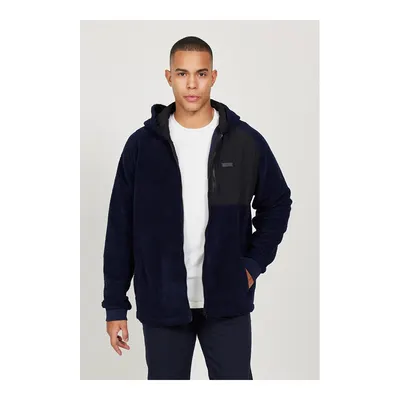 Lacivert Oversize Bol Kesim Kapüşonlu Erkek Polar Fermuarlı Sweatshirt Hırka