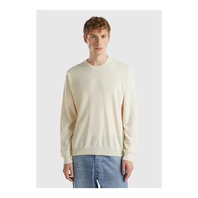 United Colors Of Benetton Ekru Erkek Krem %100 Merino Bisiklet Yaka Kazak