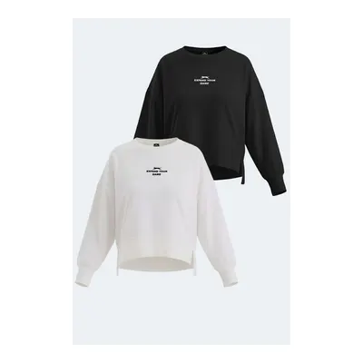 SLAZENGER Vital 2'li Set Kadın Crop Beyaz - Siyah Sweatshirt