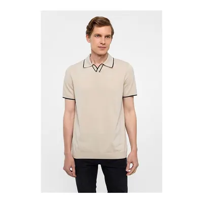 Bej Regular Düz Polo Yaka Triko