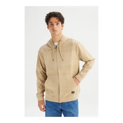 Lee Bej Regular Fit Kapüşonlu Cepli İçi Polarlı Erkek Fermuarlı Sweatshirt Hırka
