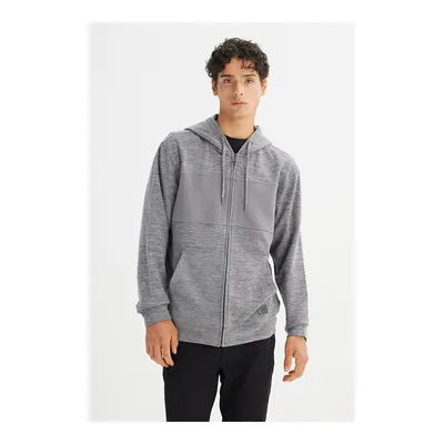 Lee Gri Regular Fit Kapüşonlu Cepli İçi Polarlı Erkek Fermuarlı Sweatshirt Hırka