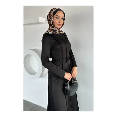 Julude Siyah Bel Bağcıklı Tesettür Dalgıç Elbise