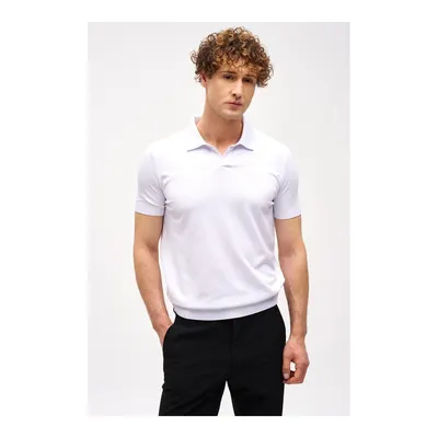 igs Erkek Beyaz Slim Fit Dar Kalıp Polo Yaka Düz Kısa Kollu Triko Tişört