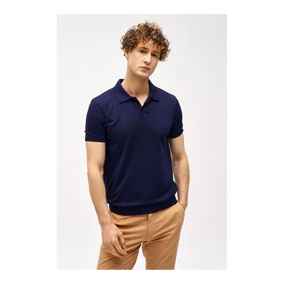 igs Erkek Lacivert Slim Fit Dar Kalıp Polo Yaka Düz Kısa Kollu Triko Tişört