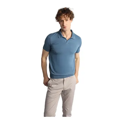 igs Mavi Erkek İndigo Slim Fit Dar Kalıp Polo Yaka Düz Kısa Kollu Triko Tişört