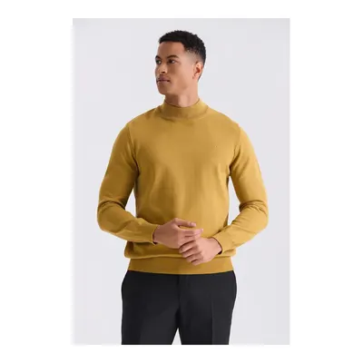 JAKAMEN Sarı Hardal Slim Fit Yarım Balıkçı Triko Kazak
