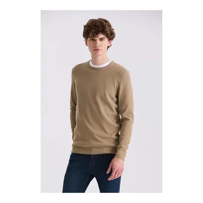 JAKAMEN Bej Slim Fit Bisiklet Yaka Desenli Triko Kazak