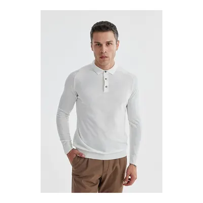 JAKAMEN Ekru Slim Fit Yünlü Desenli Polo Yaka Triko