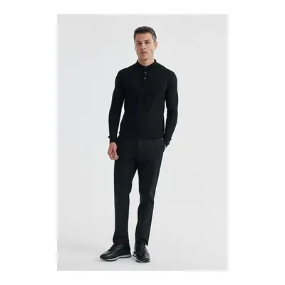 JAKAMEN Siyah Slim Fit Yünlü Desenli Polo Yaka Triko