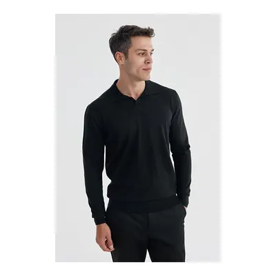 JAKAMEN Siyah Slim Fit Polo Yaka Triko Kazak