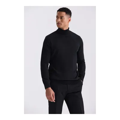 JAKAMEN Siyah Slim Fit Tam Balıkçı Yaka Triko Kazak