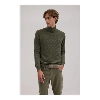 JAKAMEN Haki Slim Fit Desenli Tam Balıkçı Yaka Triko