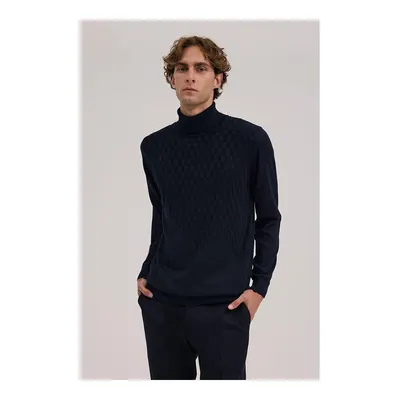 JAKAMEN Lacivert Slim Fit Desenli Tam Balıkçı Yaka Triko