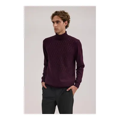 JAKAMEN Mor Slim Fit Desenli Tam Balıkçı Yaka Triko