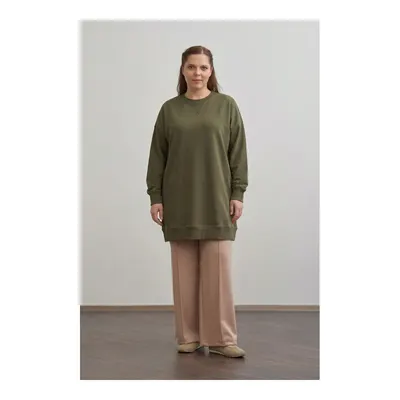 ALLDAY Haki Pamuklu Kaşkorse Detaylı Büyük Beden Sweatshirt