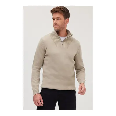 Yeşil Erkek Slim Fit Dar Kesim Armürlü Fermuarlı Taş Dik Yaka Kazak