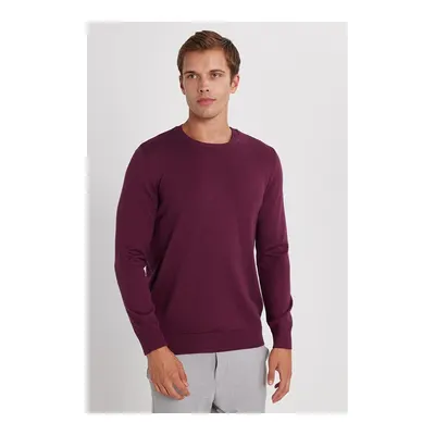 Erkek Standart Fit Normal Kesim Bisiklet Yaka Bordo Triko Kazak