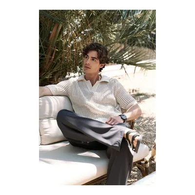 Mai Collection Bej Robert Erkek Polo Yaka Naturel Triko Tişört