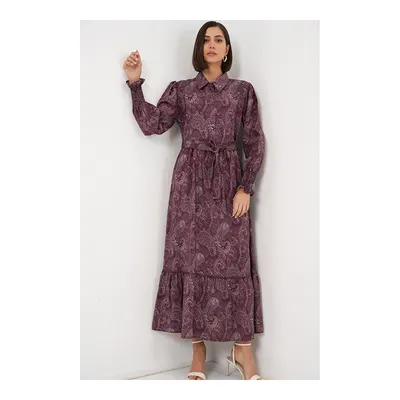 Bigdart Kadın Kuşaklı Tesettür Elbise 2589 - Bordo