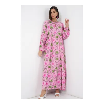Bigdart Kadın Desenli Tesettür Elbise 2594 - Pembe