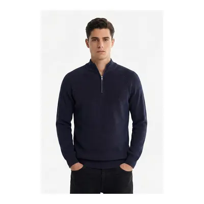 Lacivert Slim Fit Fermuarlı Yarım Balıkçı Yaka Triko Kazak