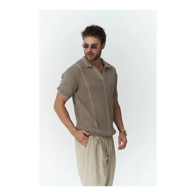 Mai Collection Bej Looke Erkek Çizgi Detay Vizon Triko Tişört