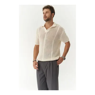 Mai Collection Looke Erkek Çizgi Detay Ekru Triko Tişört