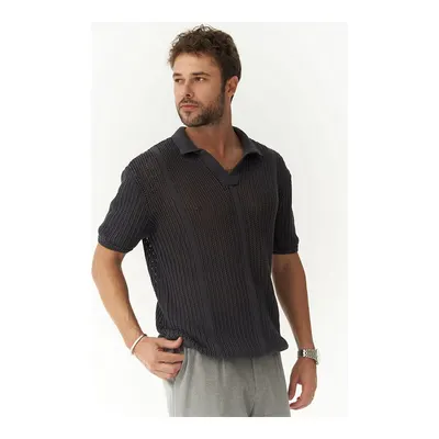 Mai Collection Gri Looke Erkek Çizgi Detay Füme Triko Tişört