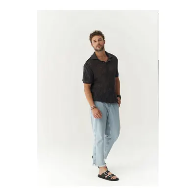 Mai Collection Gri Leonard Erkek Düğme Detay Füme Triko Tişört
