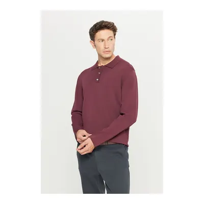 Erkek Bordo Standart Fit Normal Kesim Polo Yaka Basic Triko Kazak