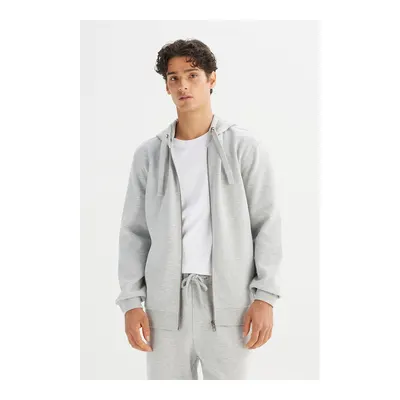 Lee Regular Fit Kapüşonlu Fermuarlı Gri Melanj Sweatshirt Ceket