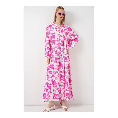 Bigdart Kadın Desenli Uzun Tesettür Elbise 2585 - Pembe